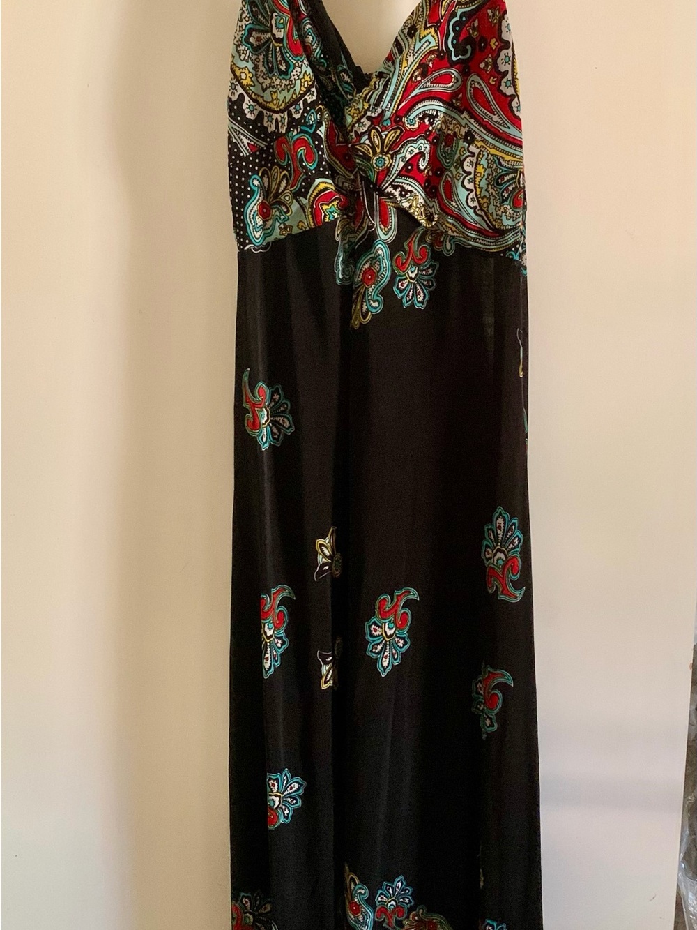 Ever Pretty Black Maxi Dress with Red & Teal Paisley Accents #0078
